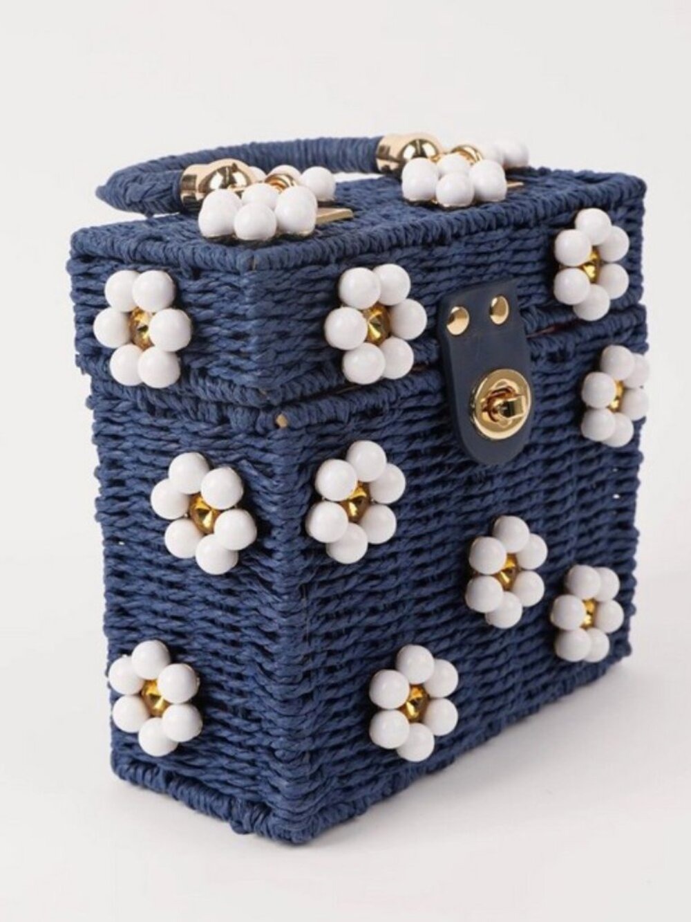 Daisy Embellished Straw Bucket Bag | Rattan Flower Box Purse by Jenna Lee - Picture 2 of 12